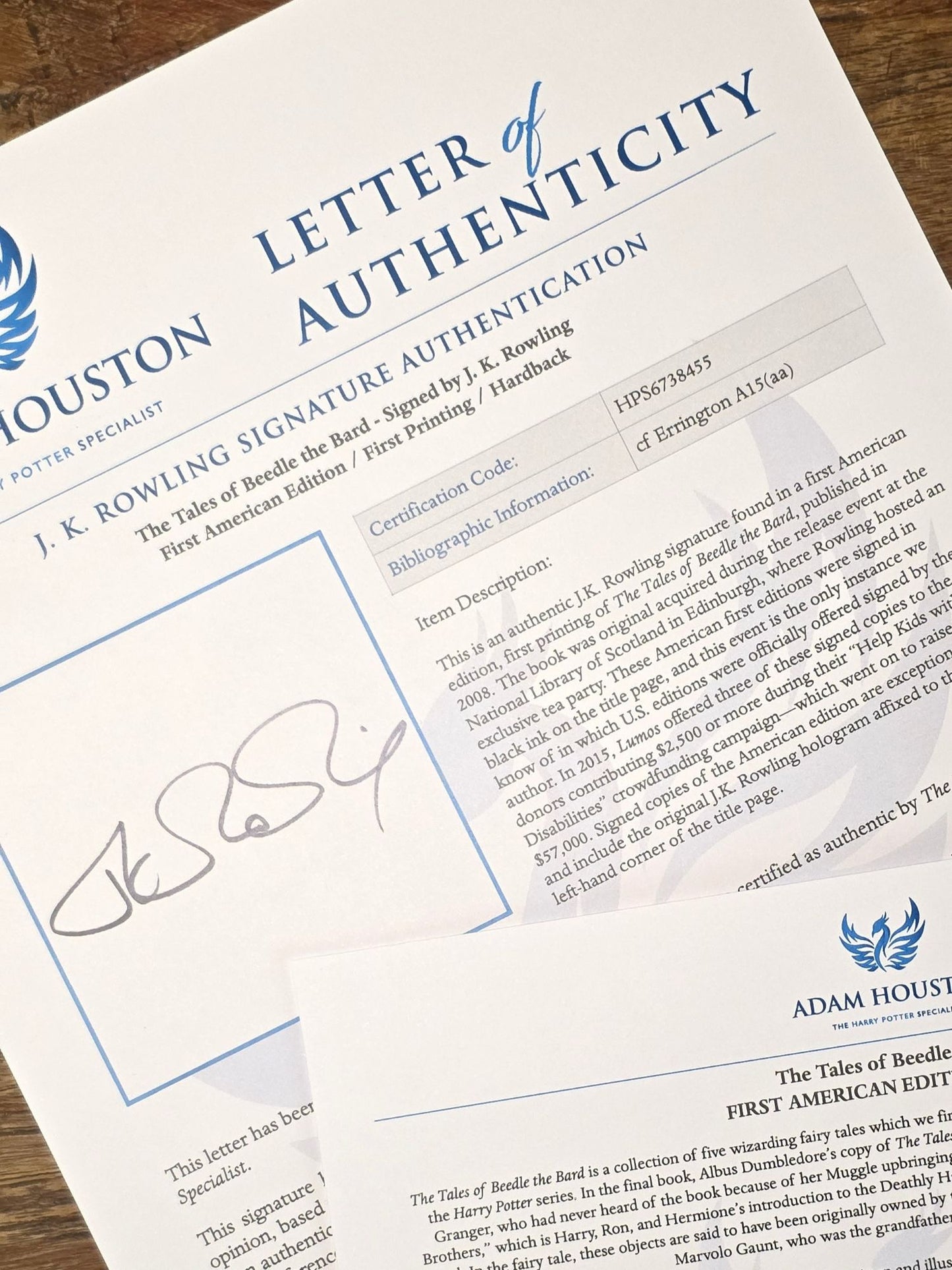 The Tales of Beedle the Bard - Extremely rare signed First American edition, first printing