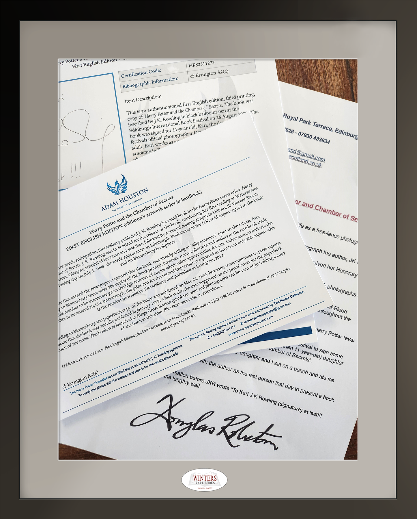 Harry Potter and the Chamber of Secrets – inscribed and signed association copy