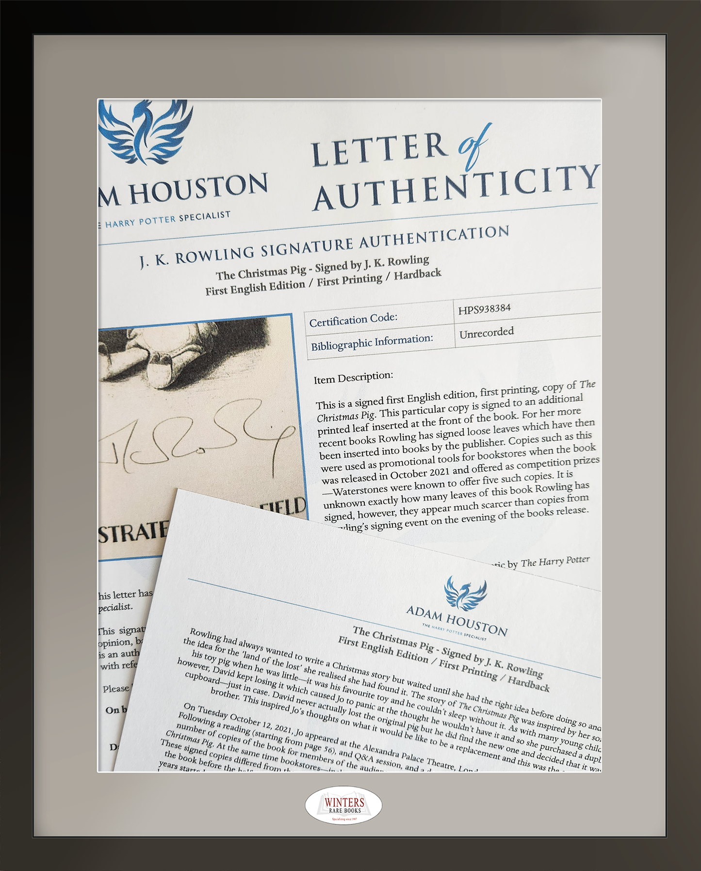 The Christmas Pig – Signed by J.K. Rowling on a special printed leaf