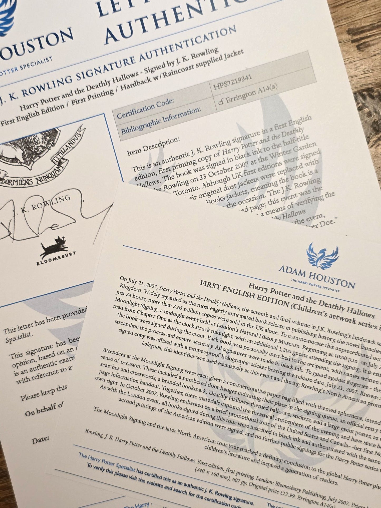 Harry Potter and the Deathly Hallows – signed with Canadian ephemera