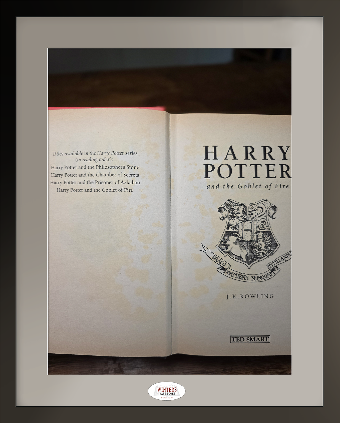 Harry Potter and the Goblet of Fire – Ultra-rare (1/1) inscribed first Ted Smart edition, first printing