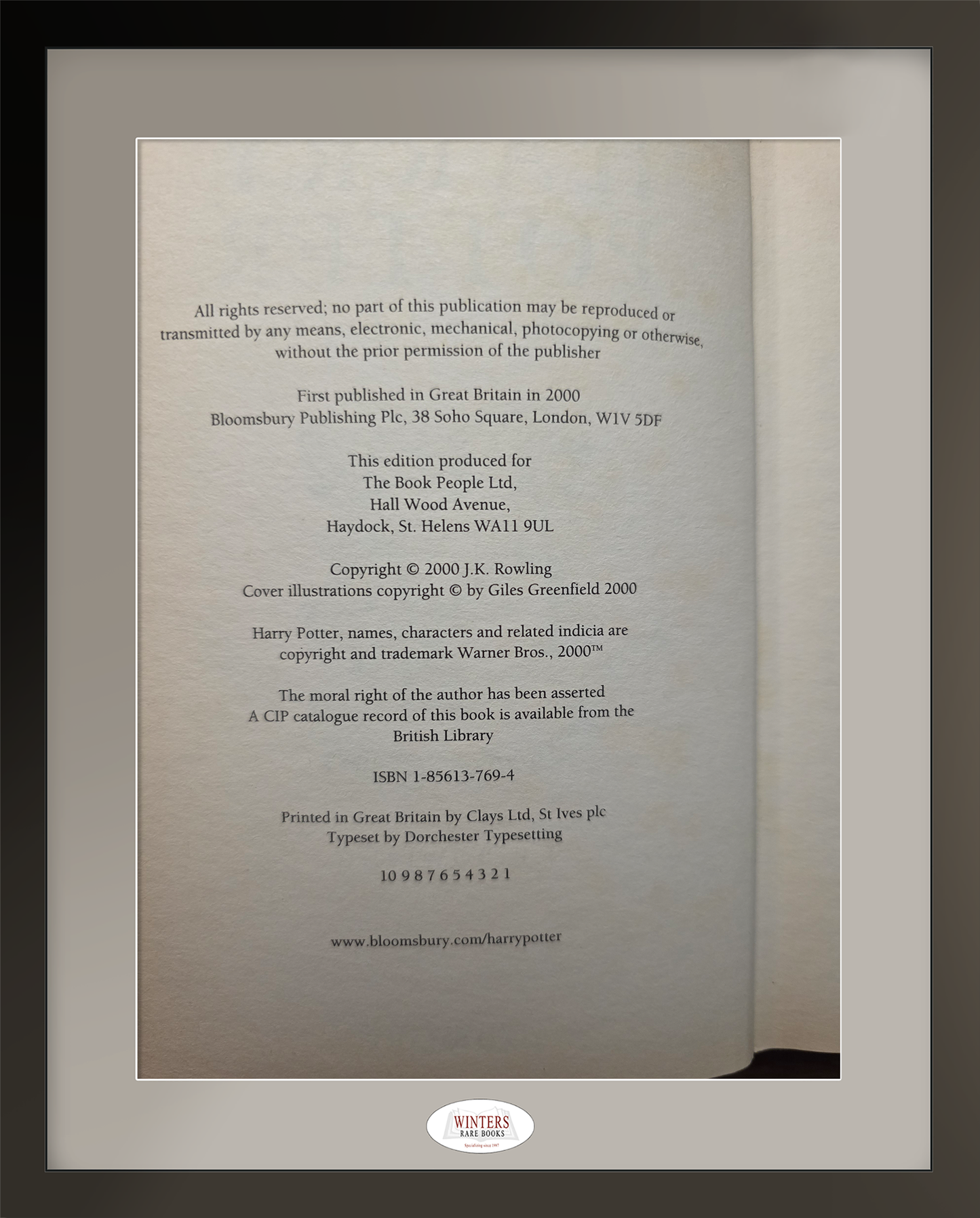 Harry Potter and the Goblet of Fire – Ultra-rare (1/1) inscribed first Ted Smart edition, first printing