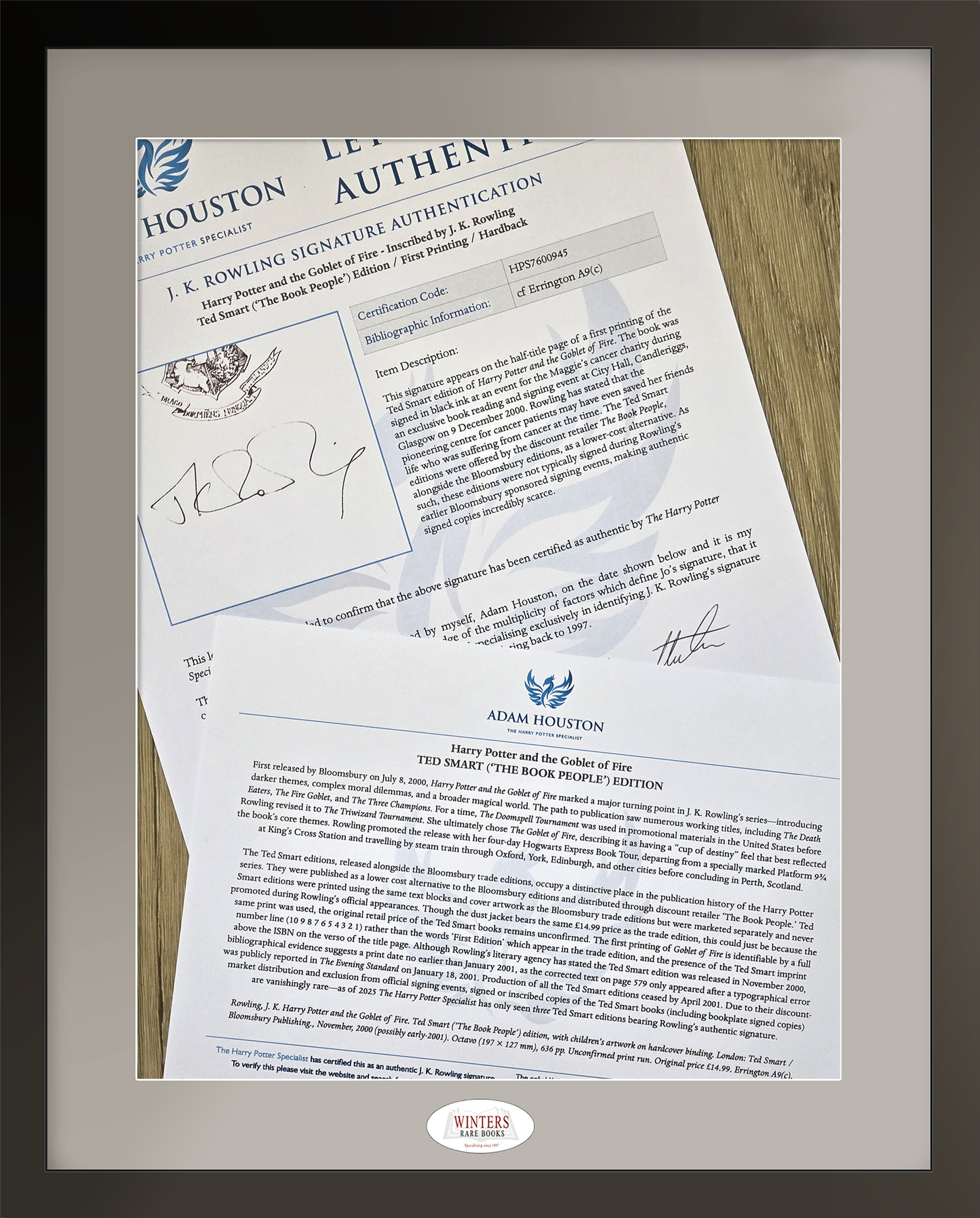 Harry Potter and the Goblet of Fire – Ultra rare (1/3) authentic signed first Ted Smart edition, first printing