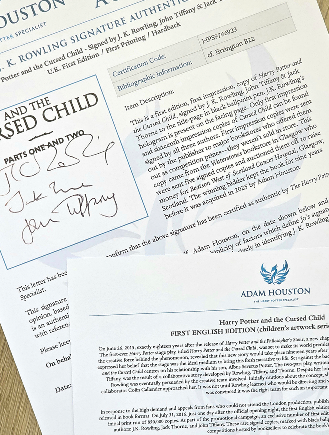 Harry Potter and the Cursed Child - Triple signed first printing