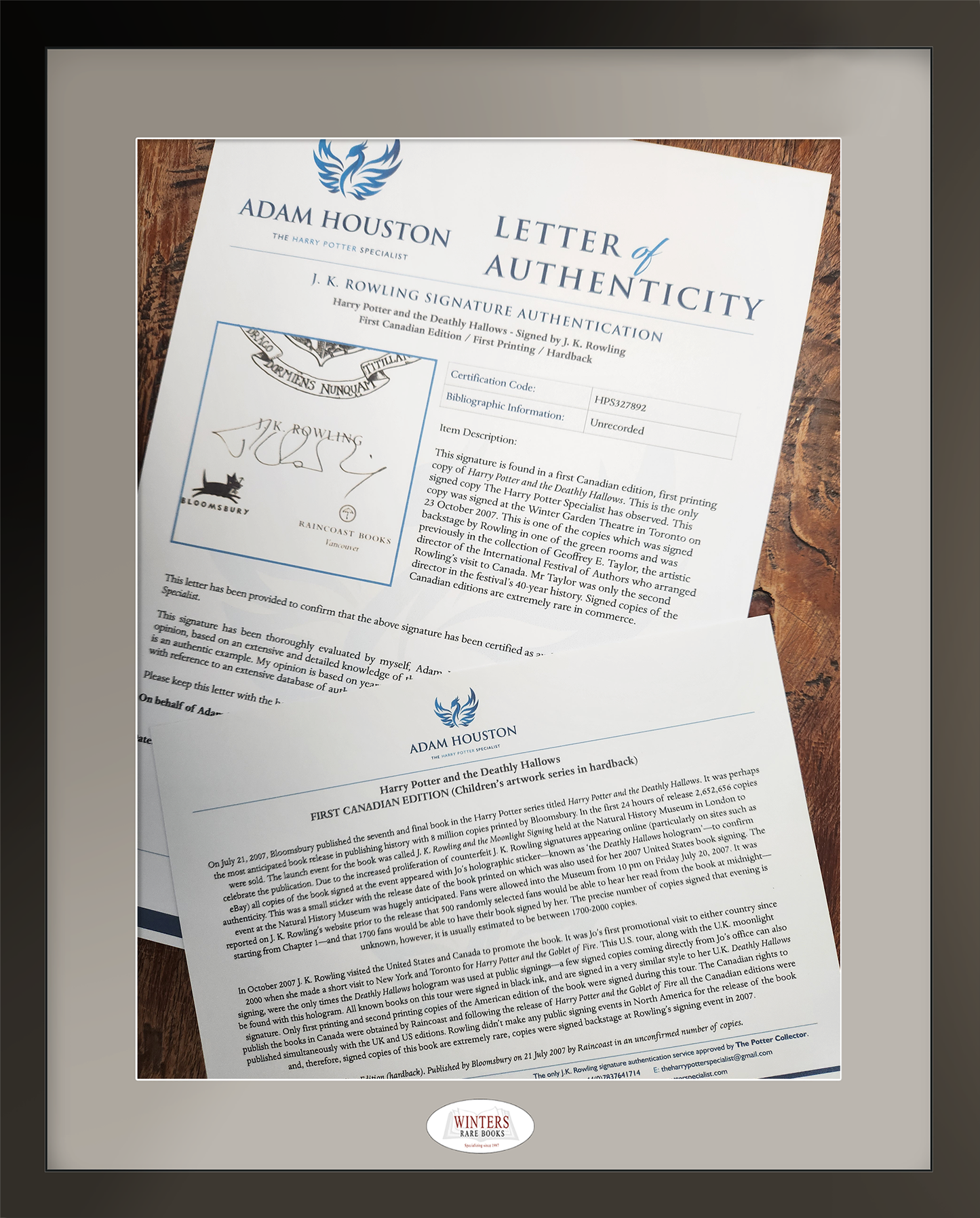 Harry Potter and the Deathly Hallows – Signed Canadian association copy