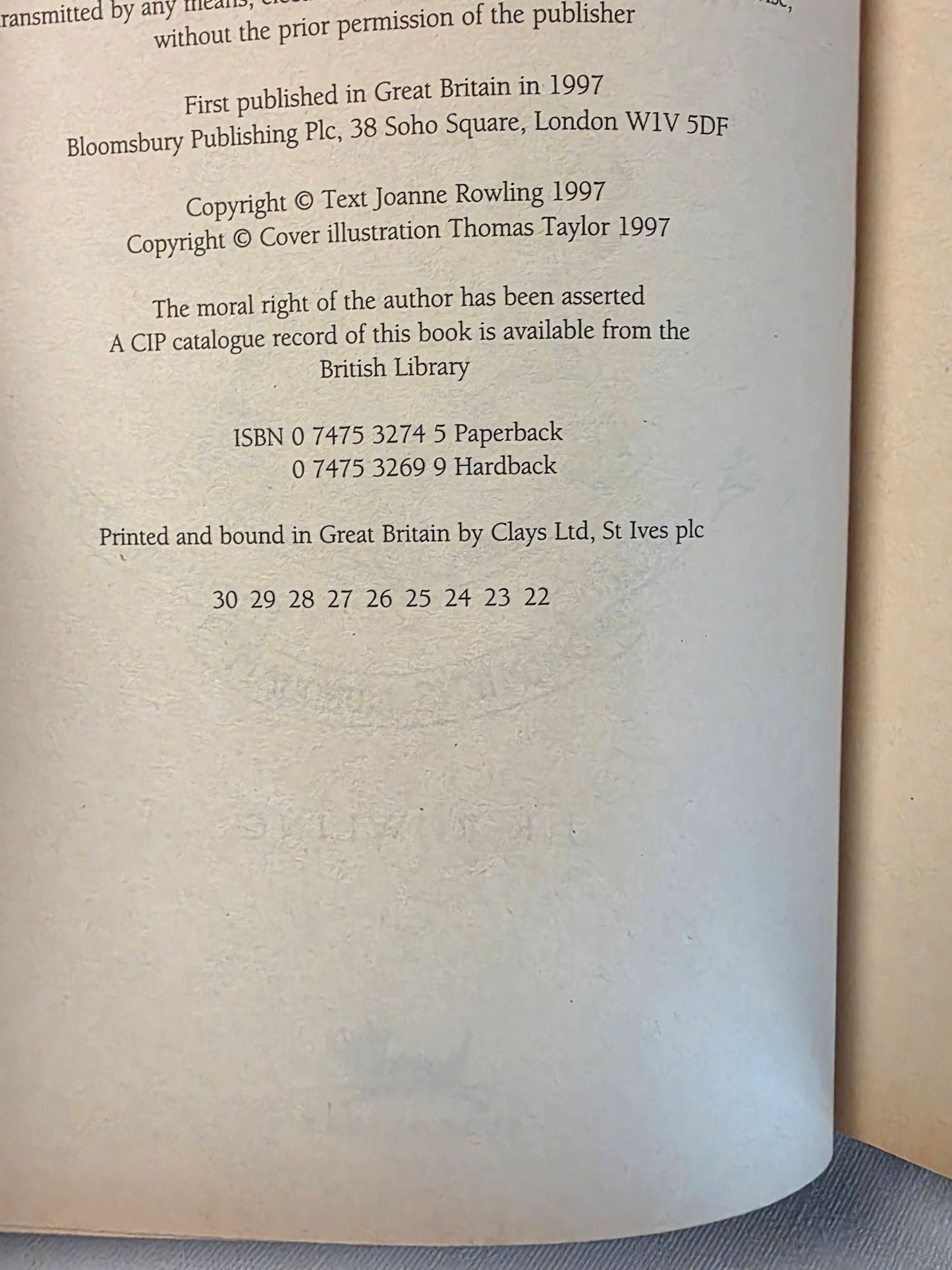 Harry Potter and the Philosopher’s Stone – 22th printing