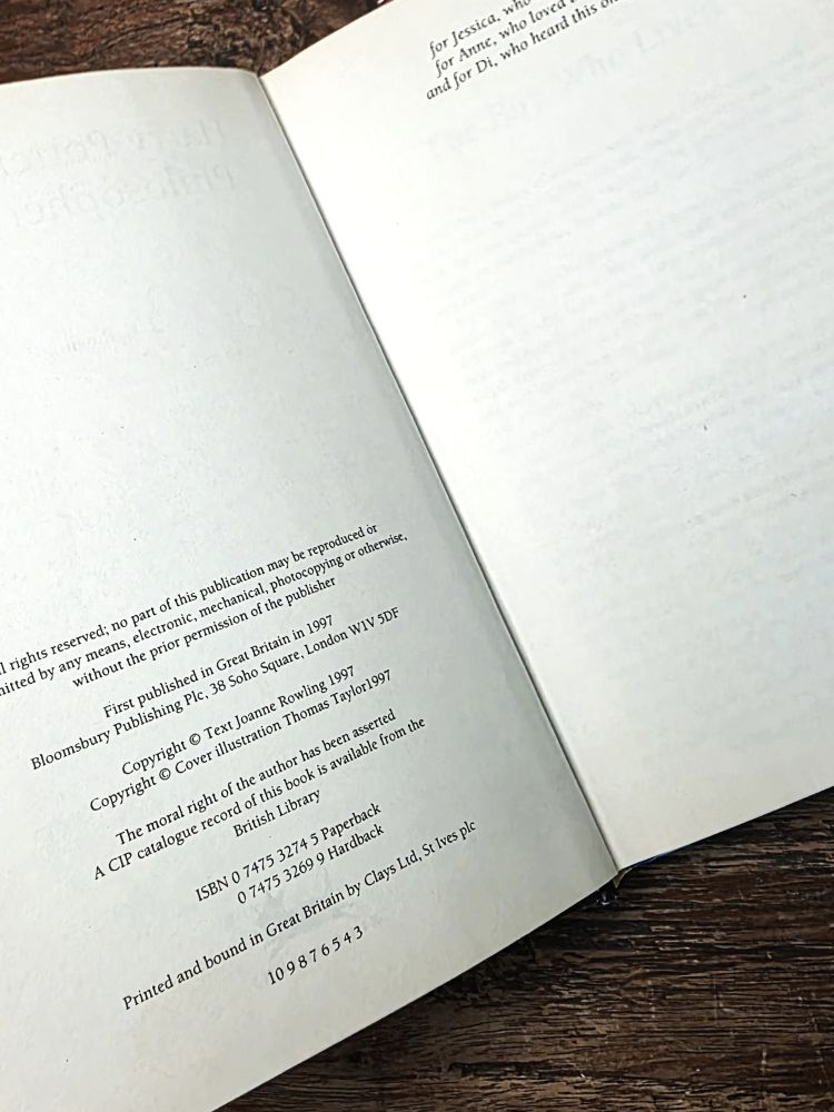 Harry Potter and the Philosopher's Stone, first Hardback edition, third printing