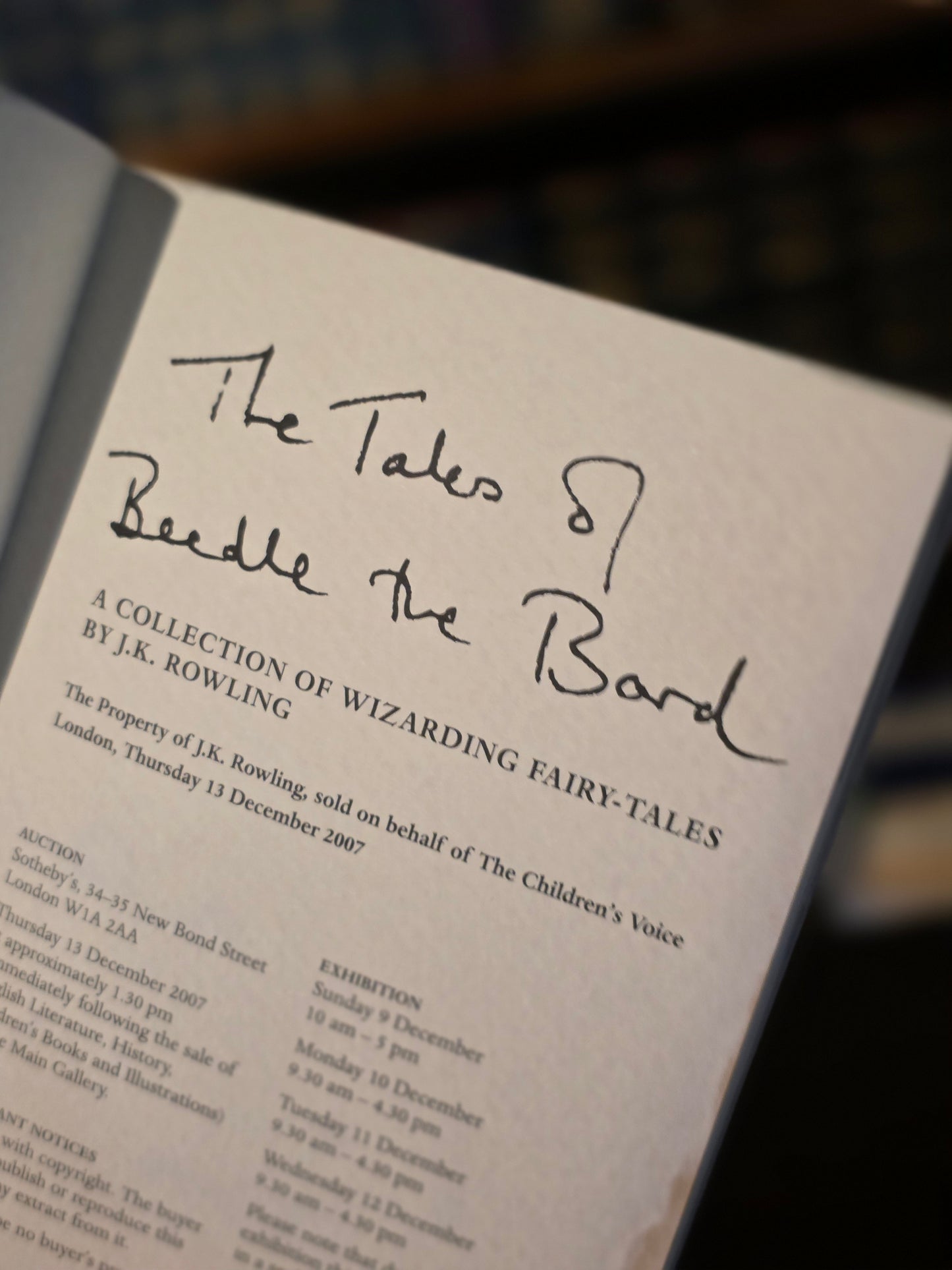 The Tales of Beedle the Bard, a Collection of Wizarding Fairy-Tales Sotheby’s 2007 Auction Catalogue