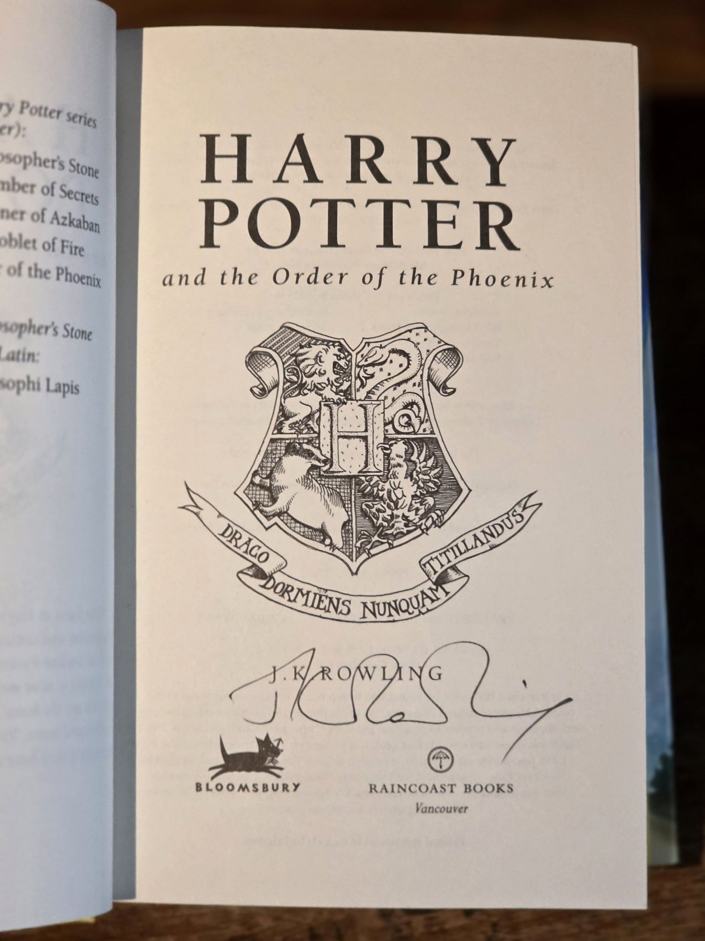 Harry Potter and the Order of the Phoenix – Signed association copy