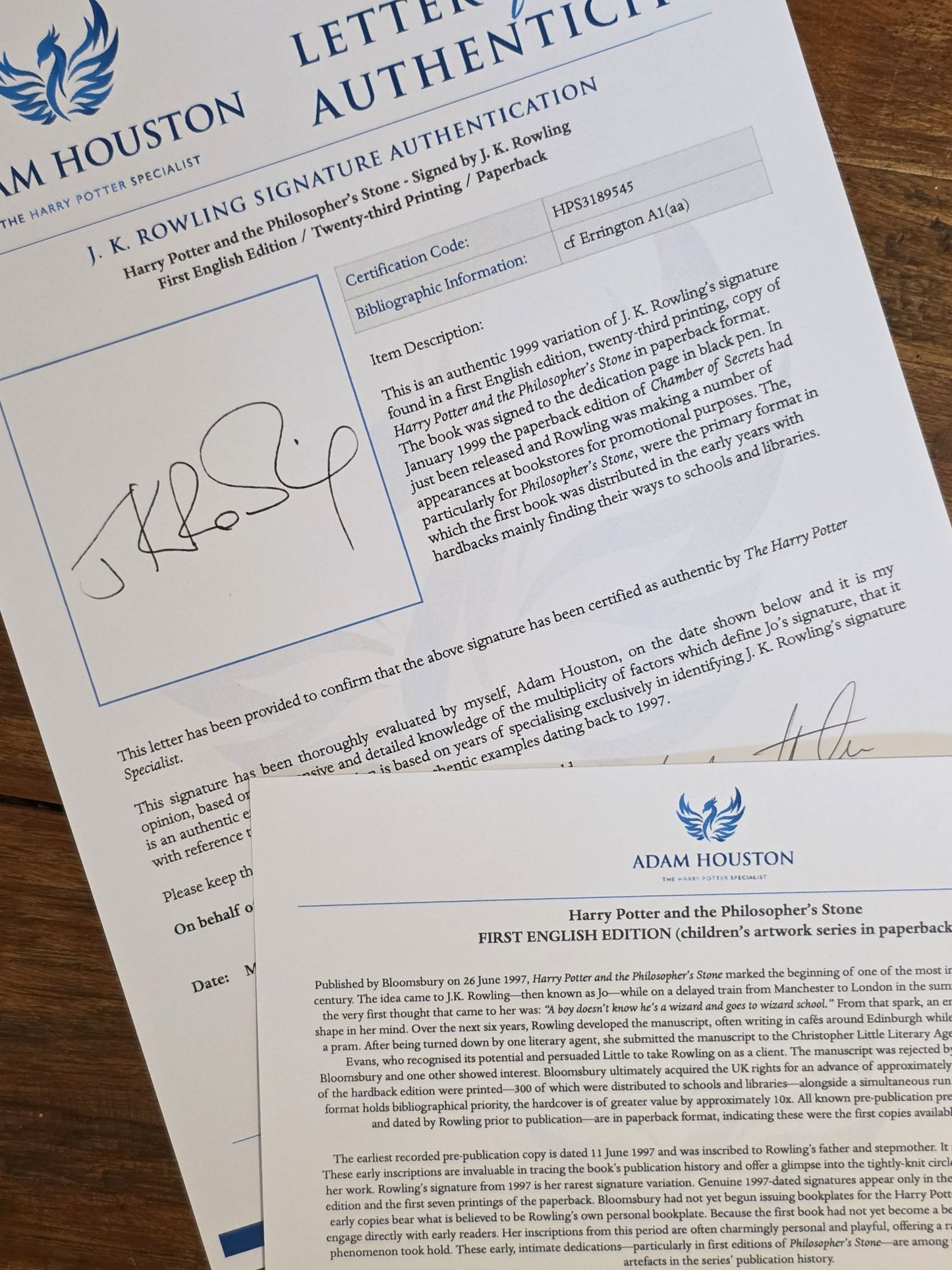 Harry Potter and the Philosopher's Stone - Signed 23rd printing with returned double '1 Wand' error