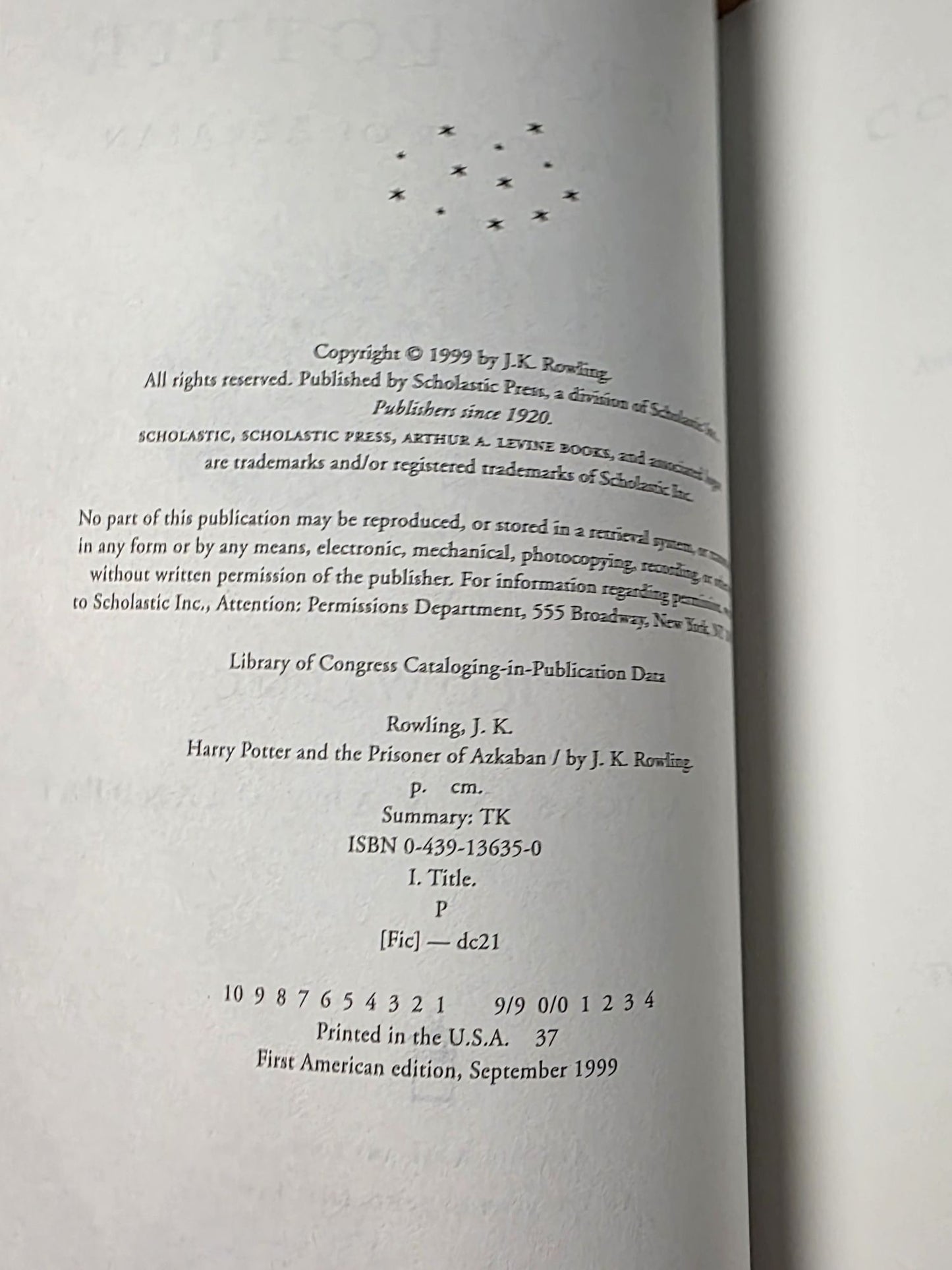 Near pristine Advanced Reader Copy (ARC) of Harry Potter and the Prisoner of Azkaban