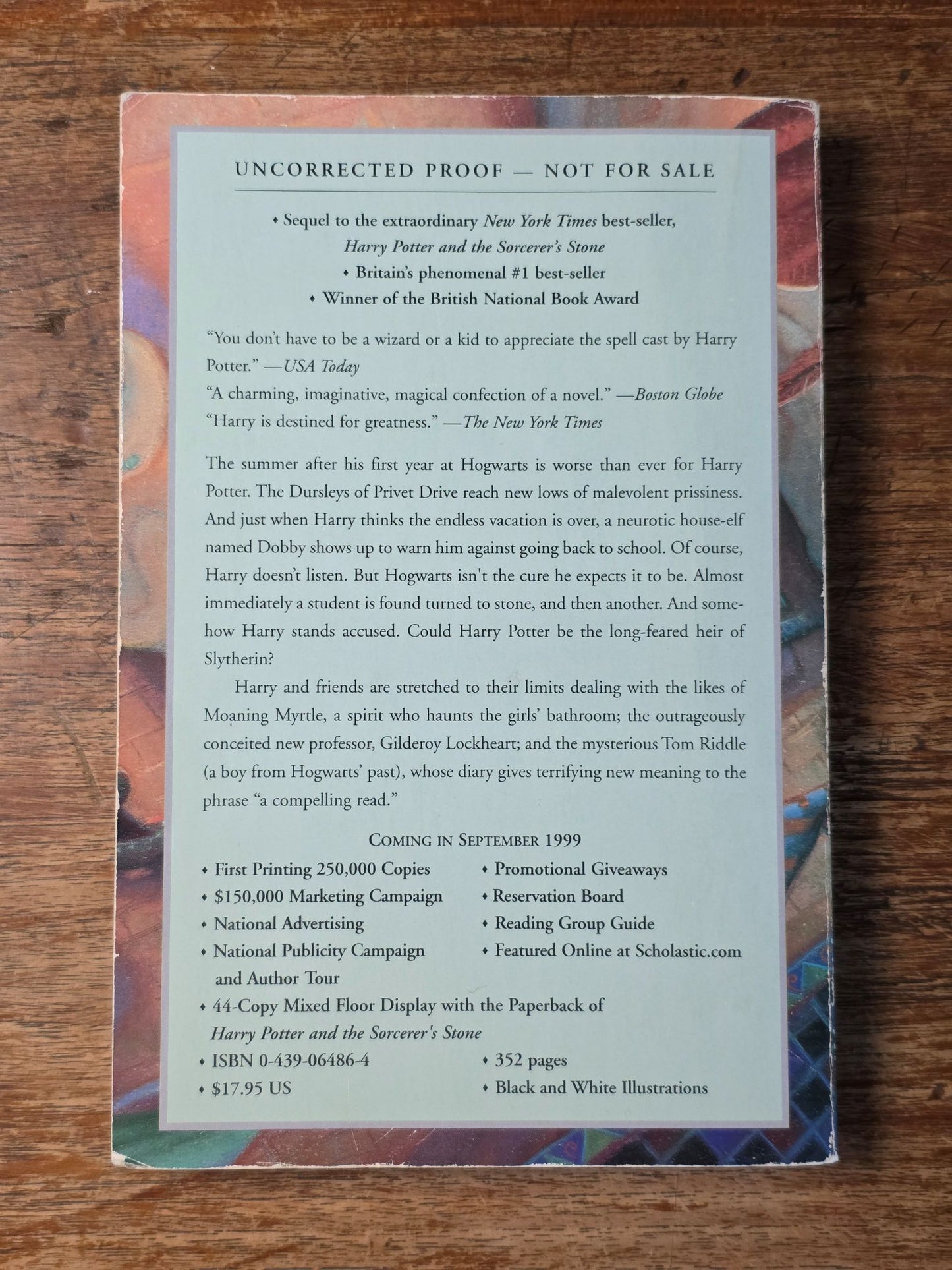 Harry Potter and the Chamber of Secrets — Uncorrected Proof ARC (Advanced Reader Copy), U.S.