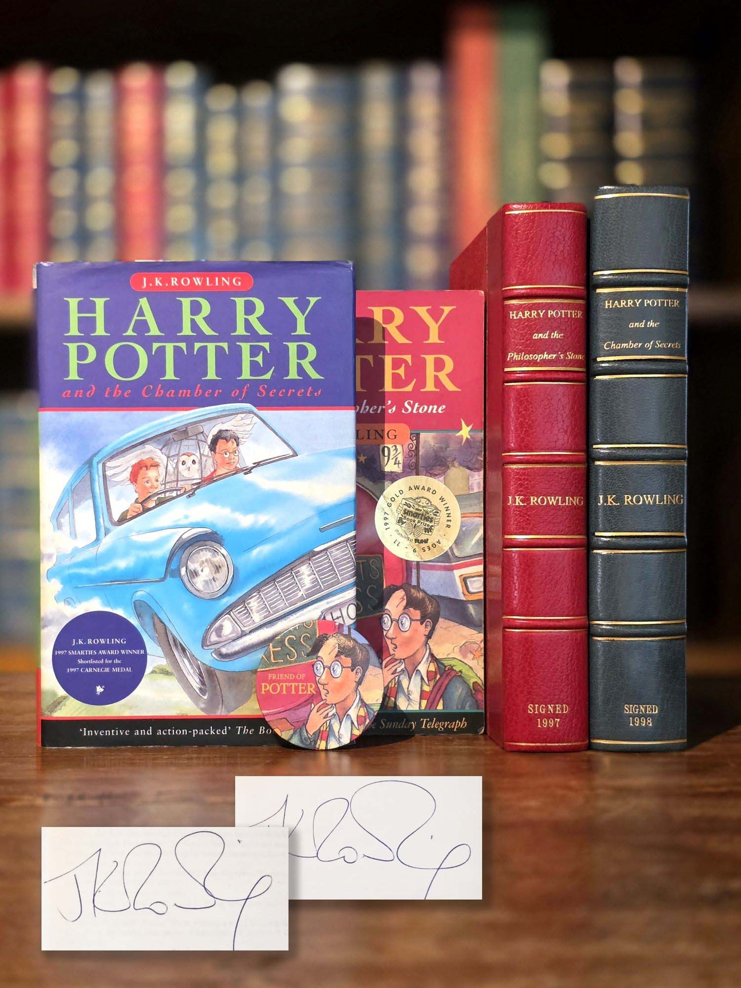Harry Potter and the Philosopher’s Stone & Chamber of Secrets – Signed & “Friend of Potter” Button