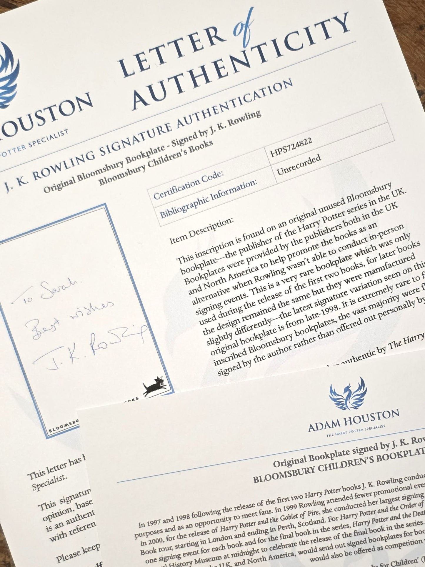 Harry Potter and the Chamber of Secrets - Uncorrected Proof Copy - Signed Bloomsbury Bookplate