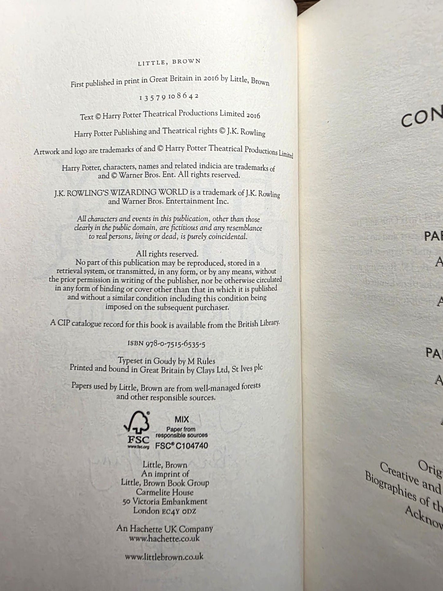 Harry Potter and the Cursed Child - Triple signed first printing