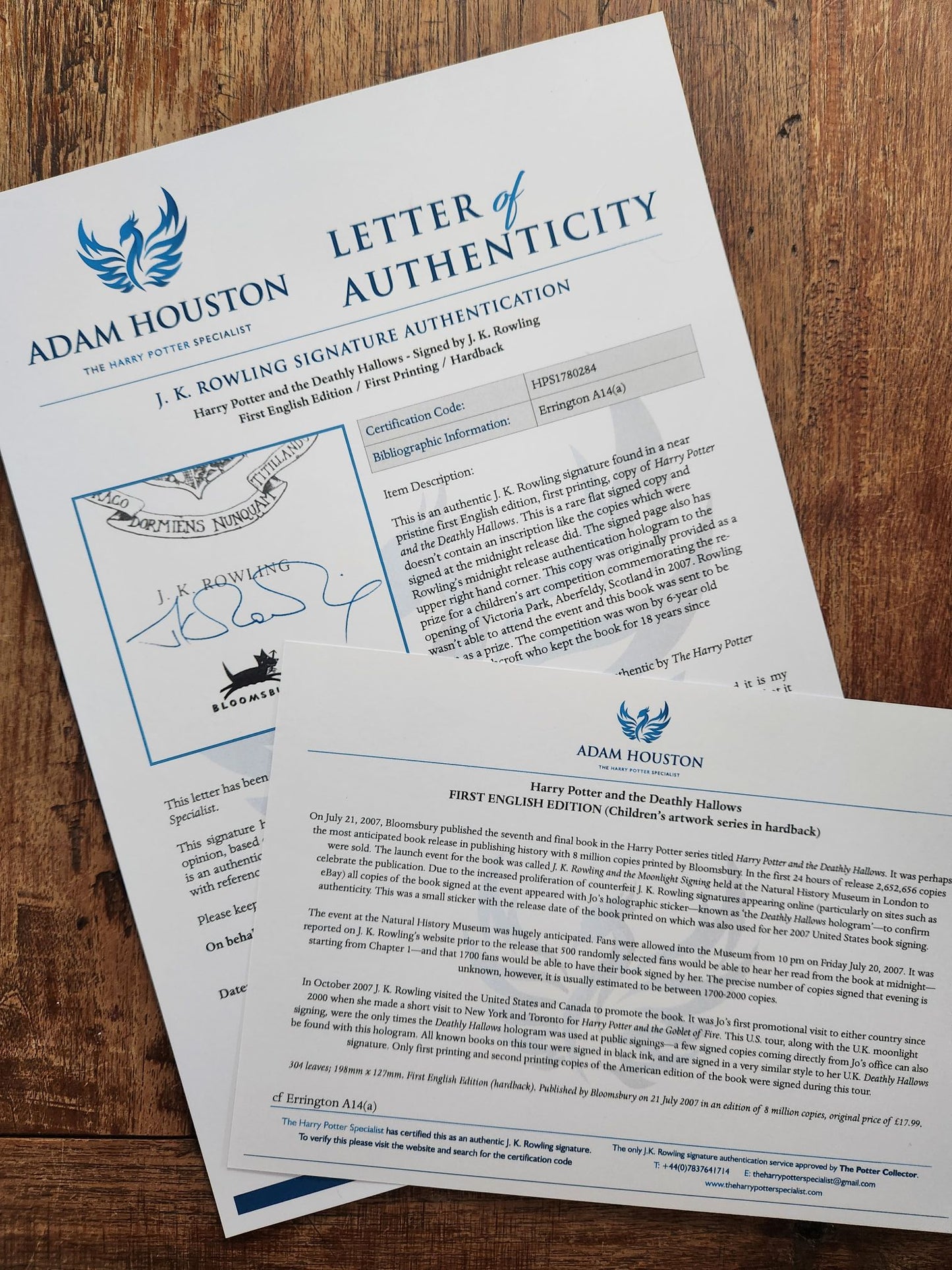 Harry Potter and the Deathly Hallows – Flat-signed first edition