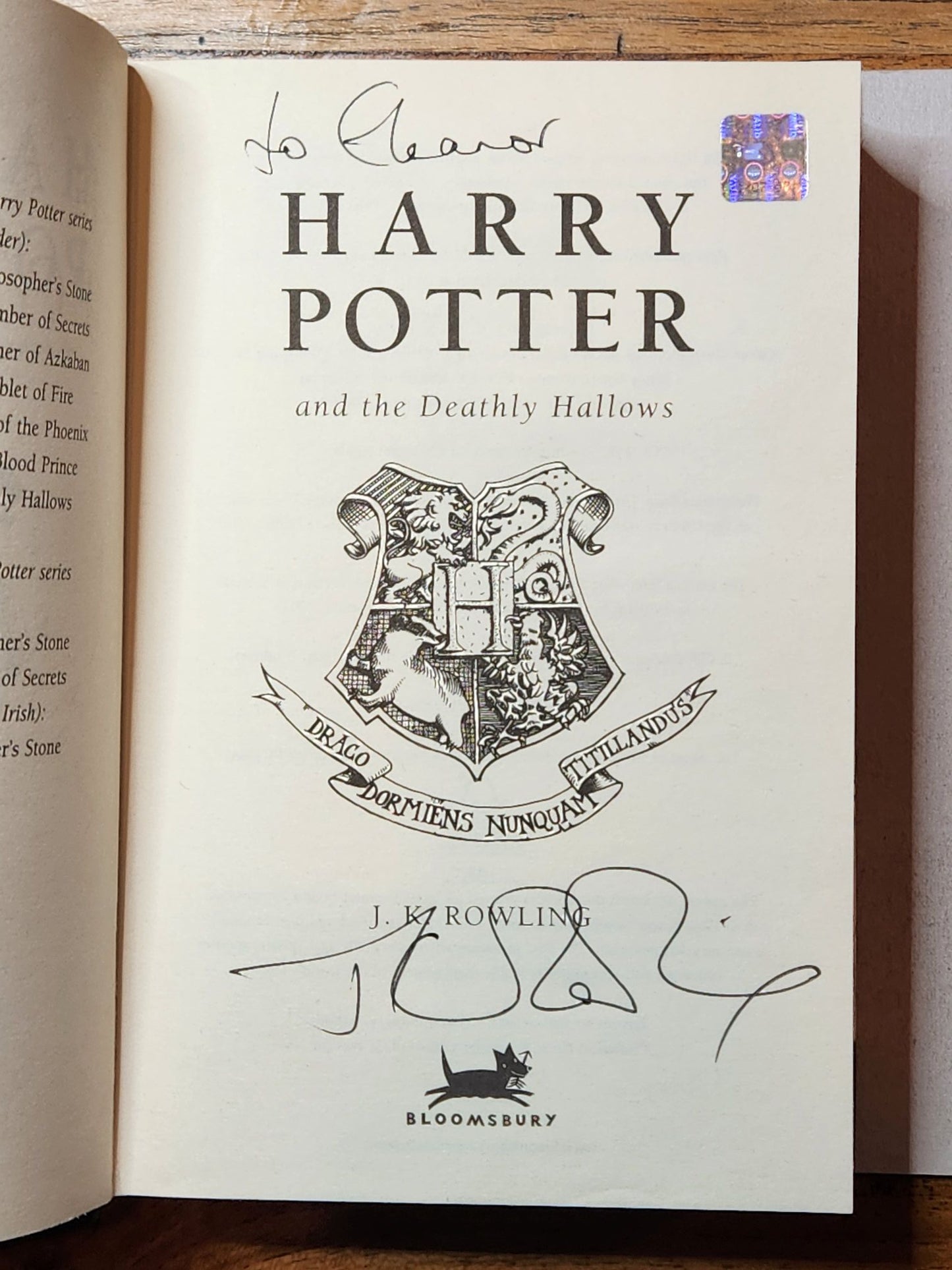 Harry Potter and the Deathly Hallows – Inscribed and signed with Ephemera