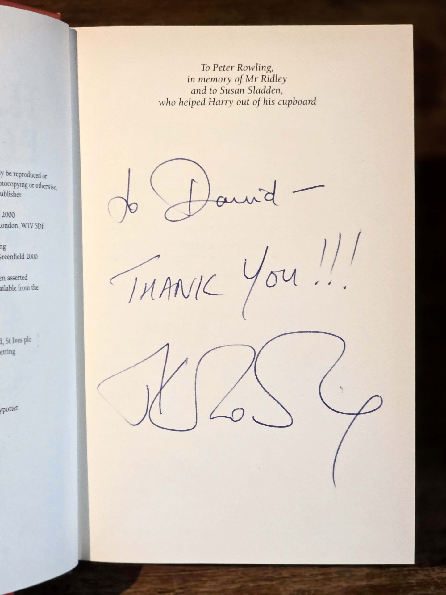 Harry Potter and the Goblet of Fire – inscribed association copy