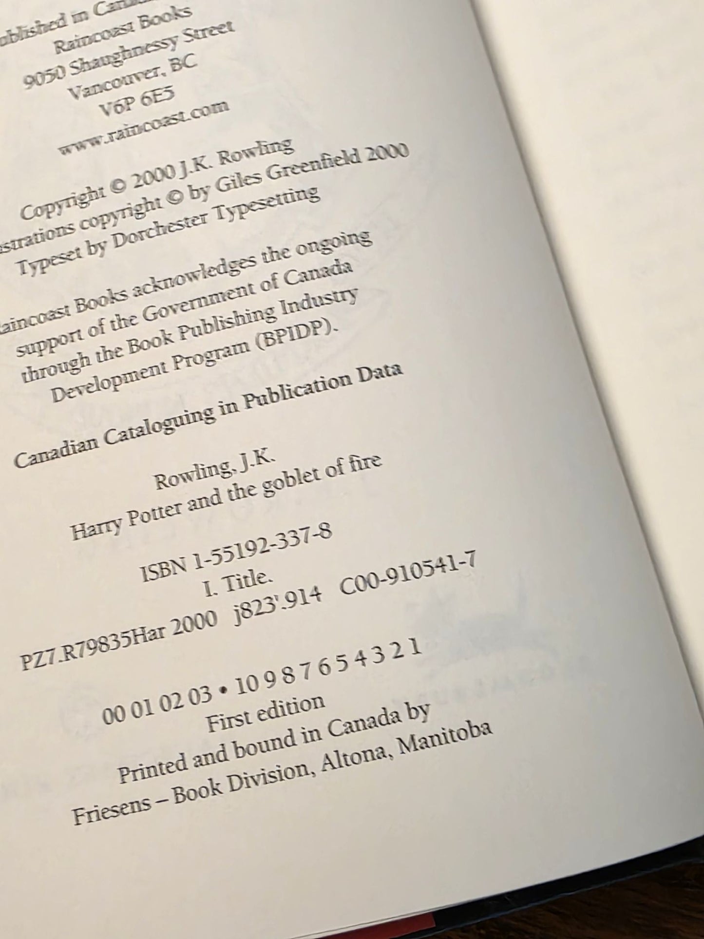 First Canadian Edition of Harry Potter and the Goblet of Fire - Exceptionally scarce inscribed copy