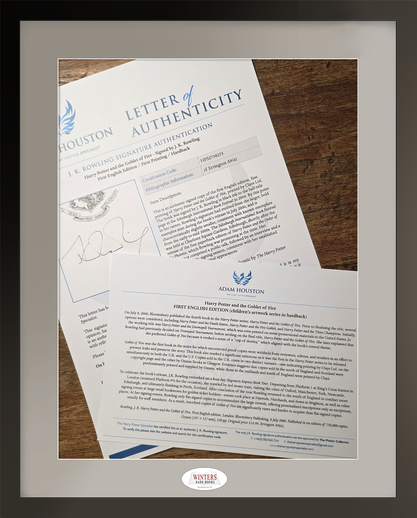 Harry Potter and the Goblet of Fire First UK Bloomsbury edition, first printing — signed on the half-title page