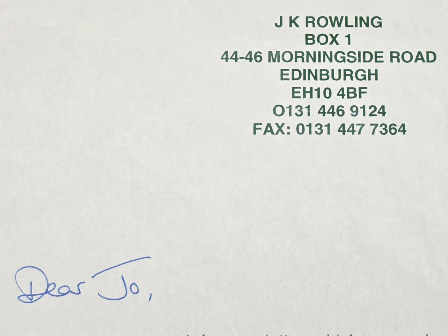 J.K. ROWLING – A deeply personal Typed Letter Signed (TLS) relating to Multiple Sclerosis (2005)