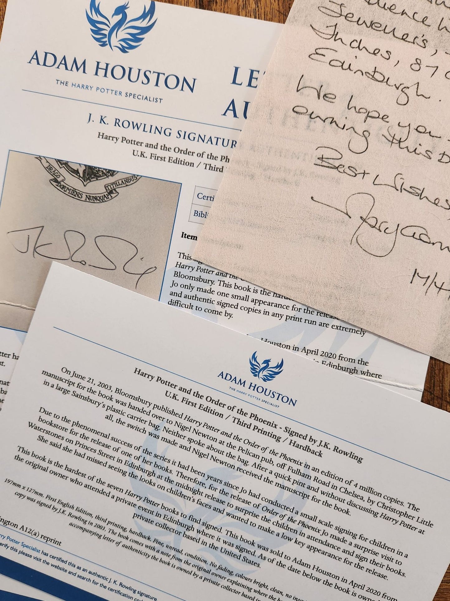 Harry Potter and the Order of the Phoenix – Signed first edition