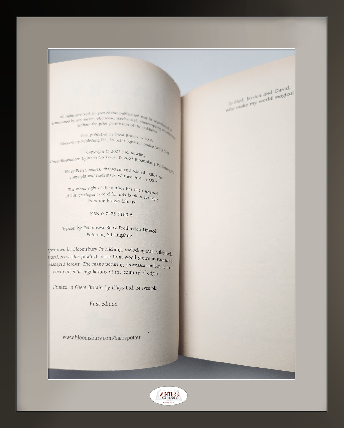Harry Potter and the Order of the Phoenix – signed first edition, first printing
