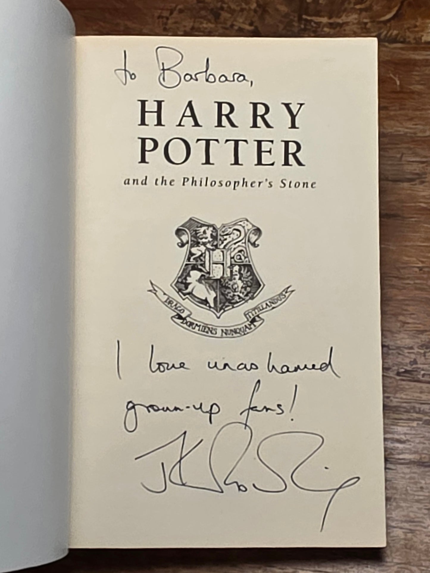 Harry Potter and the Philosopher’s Stone – signed with a historically significant inscription
