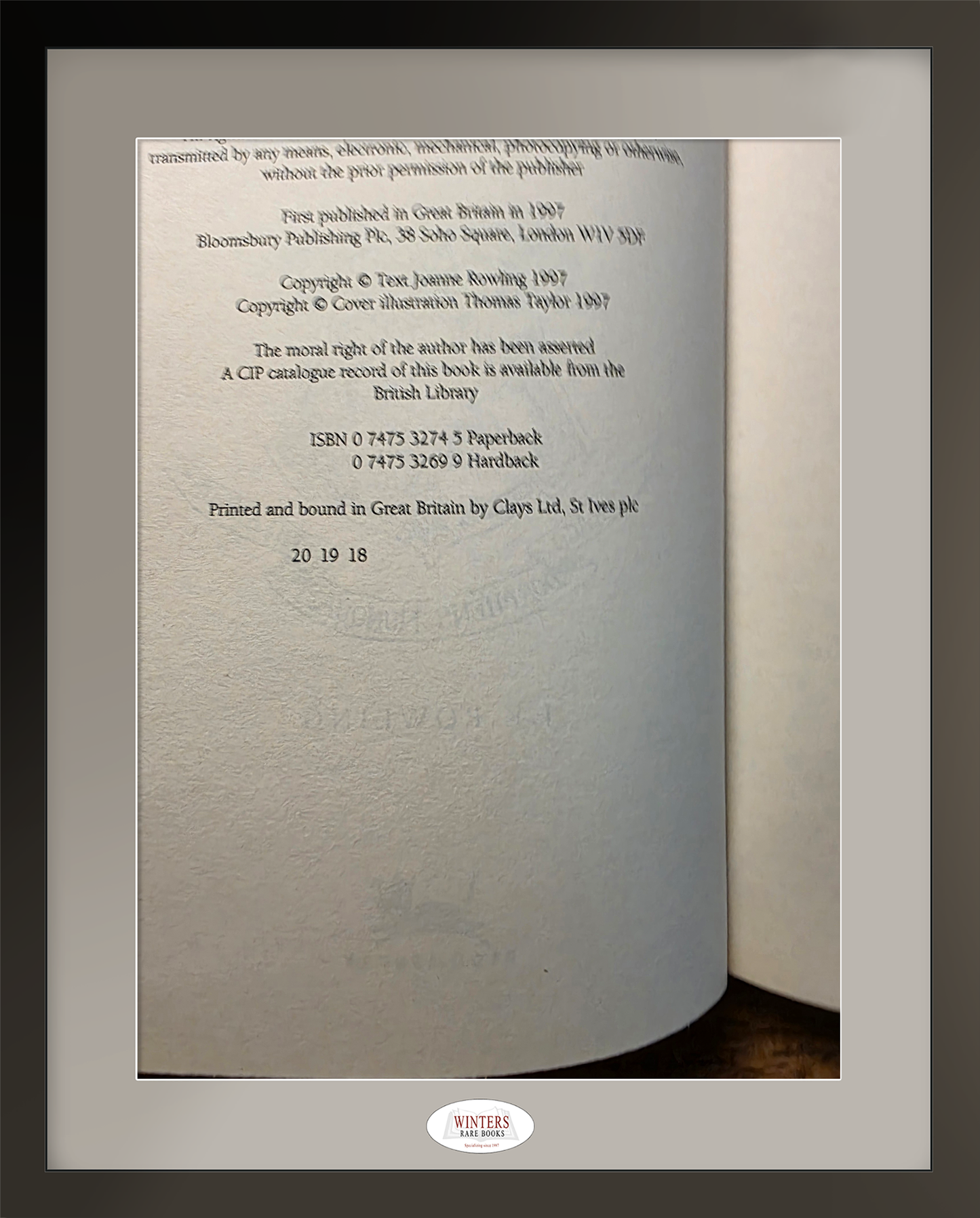 Harry Potter and the Philosopher's Stone, first edition, 18th print - Unique jacket and book