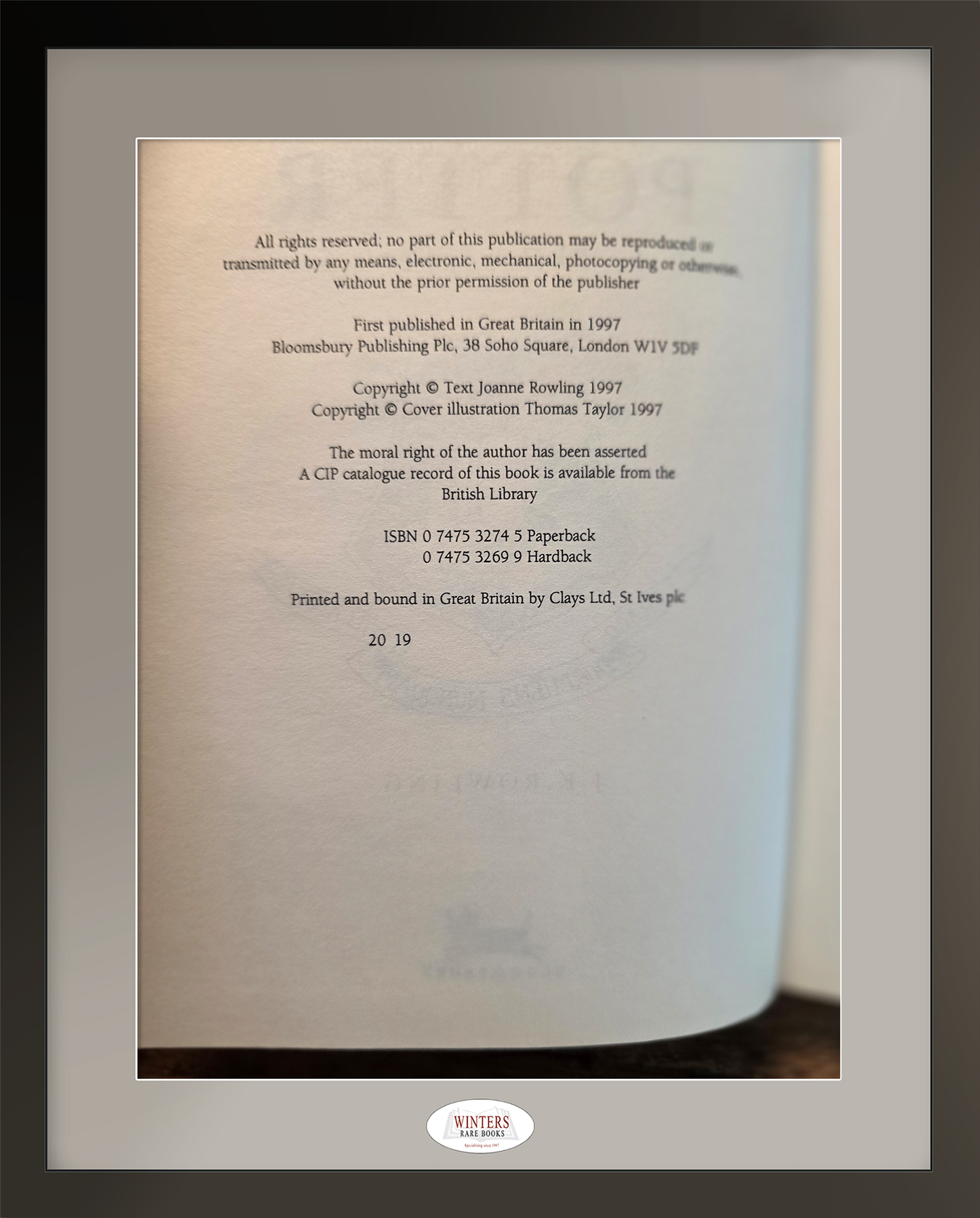 Harry Potter and the Philosopher’s Stone – early 19th hardback printing