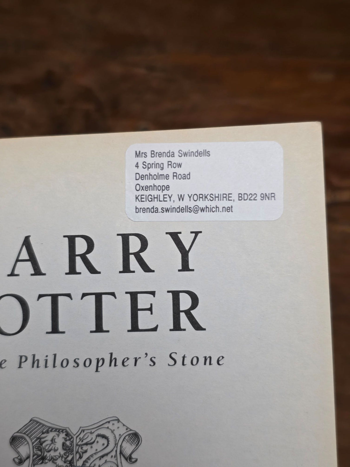 Harry Potter and the Philosopher's Stone – Signed Association Copy from Carnegie Medal Winner Robert Swindells