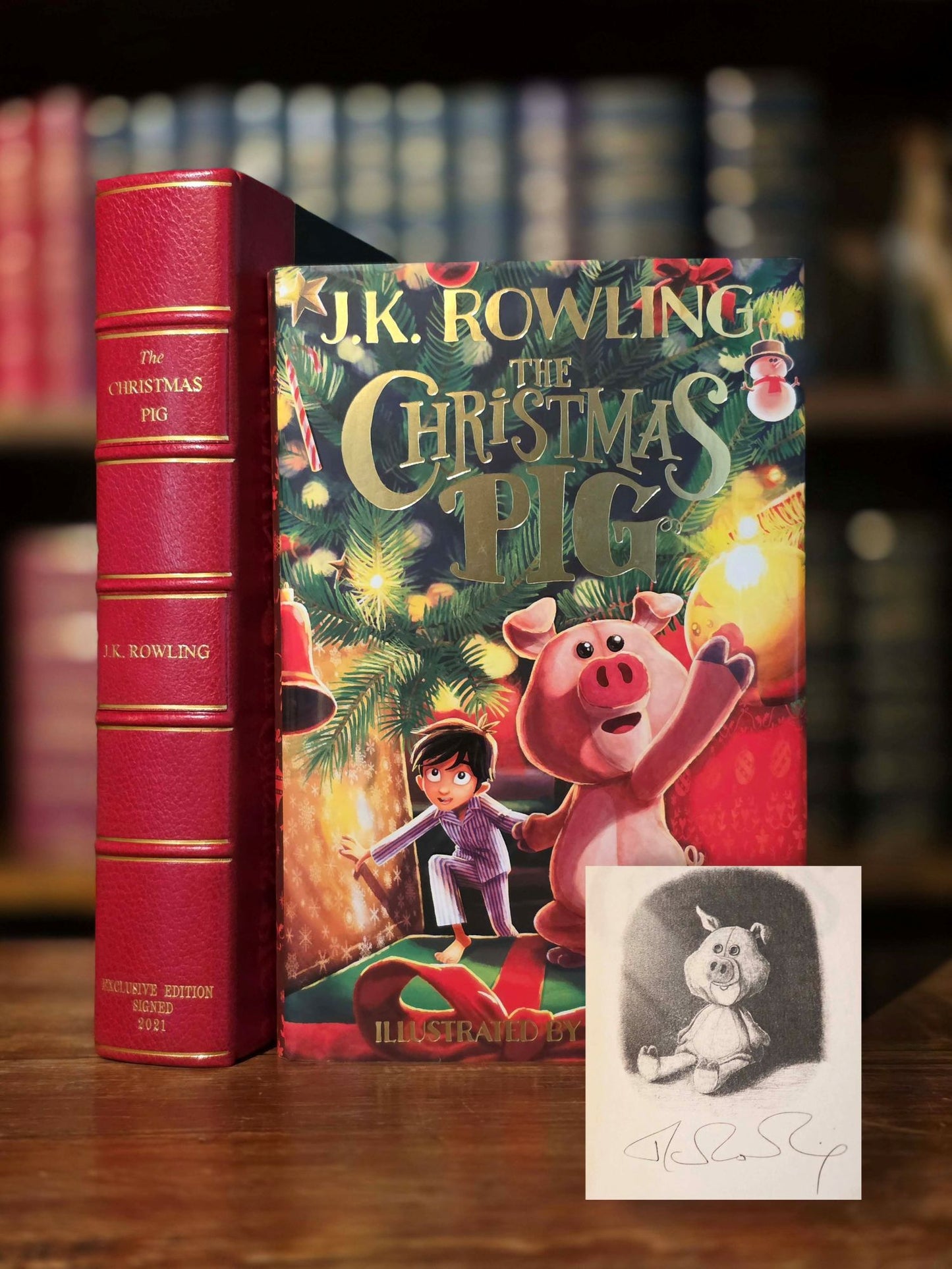 The Christmas Pig – Signed by J.K. Rowling on a special printed leaf